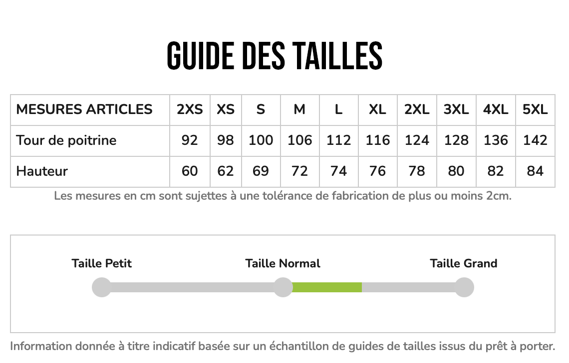Guide des tailles tee-shirt